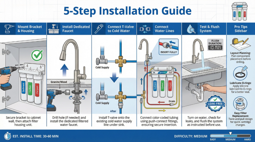 step by step installation of AQ-5300+ under sink water filtration system