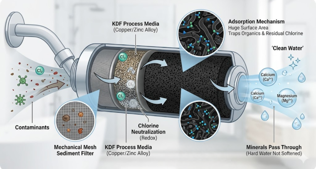 how shower filters work for hard water infographic